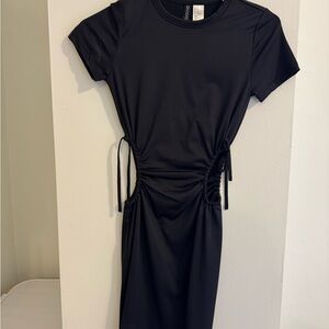 Divided Black Ruched Tie Front Mini Dress